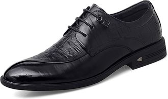 Generic Dress Oxford for Men Lace Up Split Round Toe Crocodile Embossed Derby Shoes Vegan Leather Non Slip Rubber Sole Slip Resistant Block Heel Party(Black,6