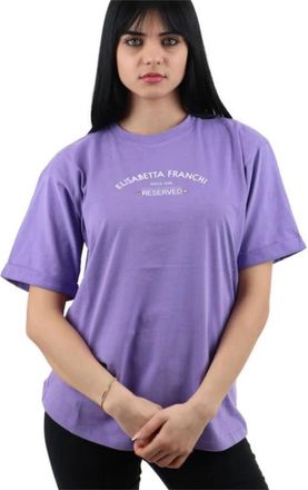 Elisabetta Franchi Witte Crew Neck Sweater met Logo - Dames - T-shirts - Paars - XS - Tops