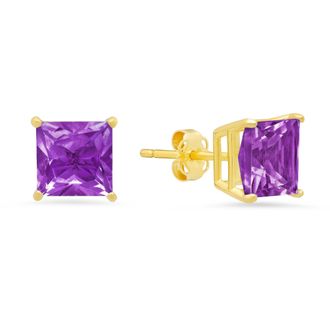 MAX + STONE 14k Yellow Gold Solitaire Princess-Cut Gemstone Stud Earrings (7mm)