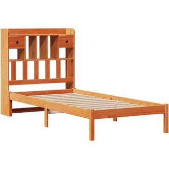 vidaXL Cama Con Estanter&iacute;a Sin Colch&oacute;n Madera Maciza Marr&oacute;n 100x200 Cm Vidaxl
