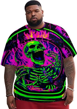 Generic Mens Skull T Shirts - Halloween Print Oversized Short Sleeve Graphic Tees - Holiday Basic Top Fashion Clothes Green 7XL