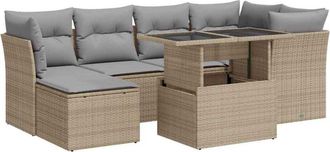vidaXL Vidaxl - Set Sof&aacute;s De Jard&iacute;n 7 Piezas Y Cojines Rat&aacute;n Sint&eacute;tico Beige