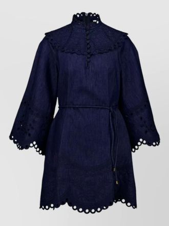 Zimmermann denim mini dress belted waist lace