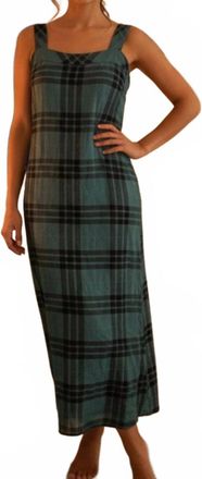 Vince Camuto Square-Neck Plaid Smocked-Back Maxi Dress In Teal