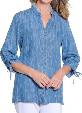 Multiples Printed Woven Shirt With Drawstring Sleeves In Denim Print