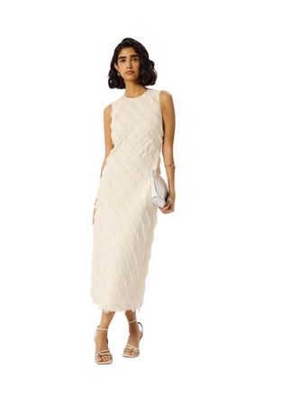 Whistles Fringe Textured Midi Dress in Ivory at Nordstrom, Size 12