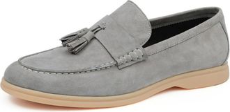 Generic Mens Slip on Tassel Loafers Round Toe Faux Suede Casual Shoes Low Block Heel Office Dress Shoes,Grey,8.5 UK