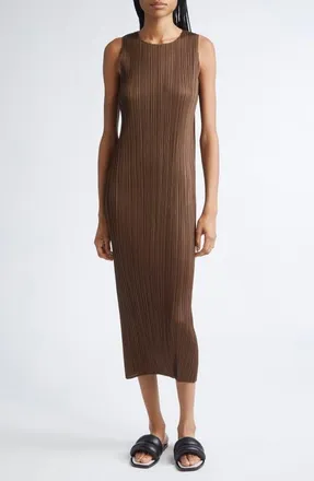 Pleats Please Issey Miyake New Colorful Basics 4 Pleated Sleeveless Dress in Brown at Nordstrom, Size 5