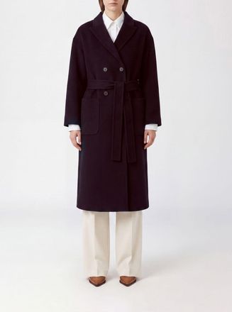 Anine Bing Cappotto lungo doppiopetto in misto lana e cashmere con cintura