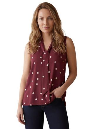 Jessica London Uptown Sleeveless Tie Neck Blouse in Burgundy Tossed Dot at Nordstrom, Size 18