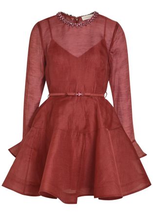 Zimmermann Alchemy Belted Linen-blend Mini Dress - Dark Red - 00 (UK 6 / XS)