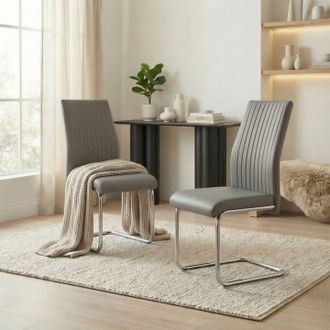 Furniturebox 2x Lorenzo Faux Leather Chrome Dining Chairs in Grey