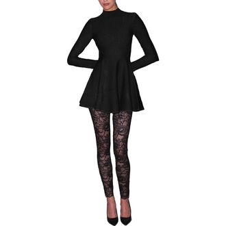 Fleur du Mal Knit Long Sleeve Corset Dress in Black at Nordstrom, Size X-Small