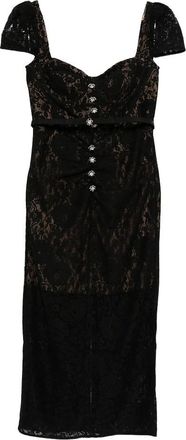 Self Portrait Kleedjes, Dames, Zwart, S, Katoen, Lace Button Midi Jurk