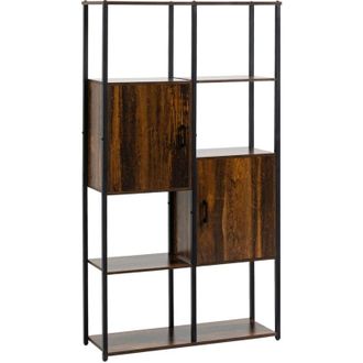 HOMCOM Homcom - Libreria Moderna Stile Industriale 4 Ripiani 2 Armadietti Nero e Marrone