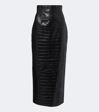 Khaite Loxley croc-effect leather midi skirt