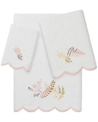 Linum Home Textiles 100% Turkish Cotton Fern Toss Scallop 3Pc Embellished Towel Set