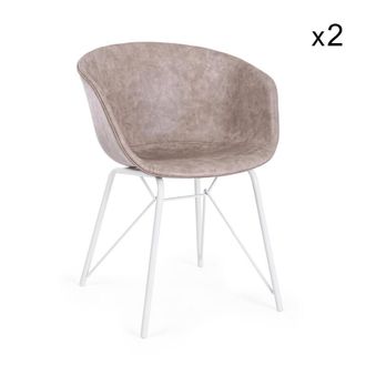 Konte Design Lote de 2 sillones de polipiel beige, patas blancas, reposabrazos