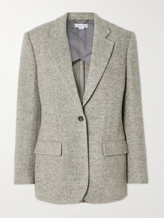 Stella McCartney Blazer In Misto Lana E Seta A Spina Di Pesce - Grigio
