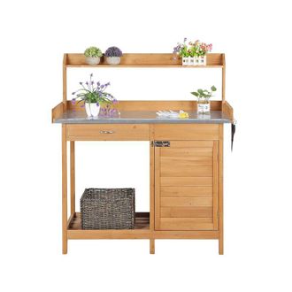 Yaheetech Mesa De Trabajo Jard&iacute;n 112 X 46cm Altura 125 Cm Mesa Cultivo Jardiner&iacute;a Para Terraza Balc&oacute;n Con Caj&oacute;n Y Gabinete Y 3 Ganchos Y Encimera Galvanizada Gr