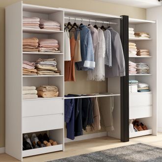 IDMarket Meryl 220 Cm Xxl Armario Doble Con Pantalonero + Estantes + Cajones + Zapatero En Blanco Y Gris