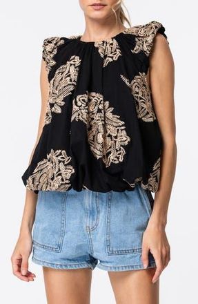 Ciebon Sabrina Embroidered Bubble Hem Cotton Top in Black Cream at Nordstrom Rack, Size Large