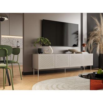 Dmora Mueble Para Tv Ronca, Un Estante, 4 Puertas, 4 Compartimentos, 200.5x42x60h Cm Beige