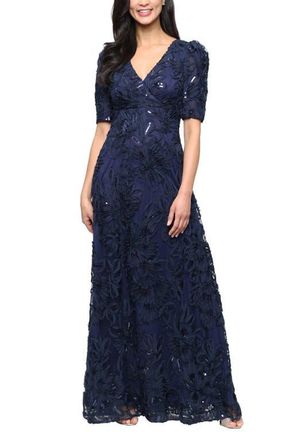 Alex Evenings Sequin Soutache Empire Waist Gown in Navy at Nordstrom, Size 12