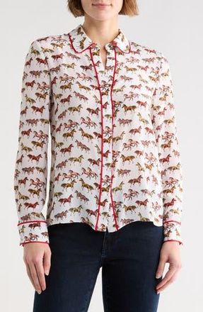 Alice & Olivia Willa Horse Print Silk Button-Up Shirt in Rodeo Off White at Nordstrom Rack, Size X-Small
