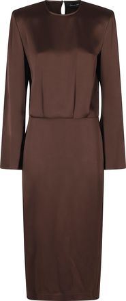 Federica Tosi Midi Brown Slit Long Sleeve Satin Midi Dress
