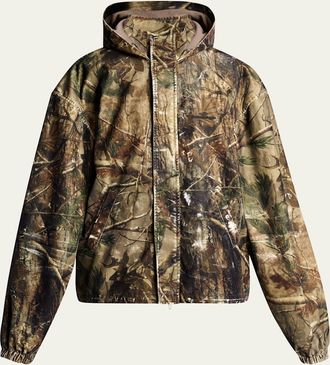 Balenciaga Mens Camouflage Flocked Cotton Hooded Jacket