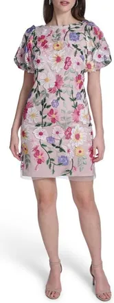 Eliza J Puff Sleeve Floral Shift Dress in Pink Multi at Nordstrom, Size 4
