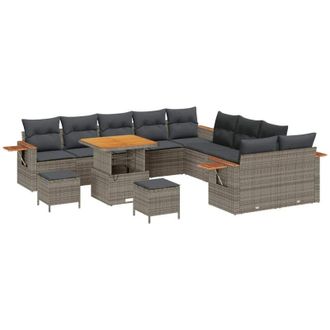 vidaXL Conjunto De Sof&aacute; De Jard&iacute;n Con Coj&iacute;n 13 Pcs Gris Polirat&aacute;n Vidaxl