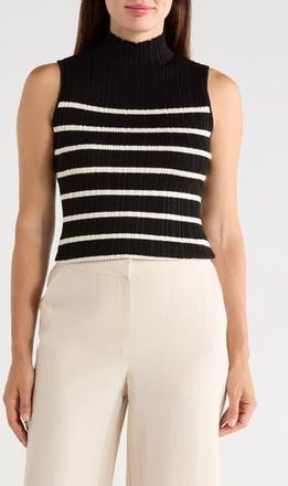 T Tahari Mock Neck Sleeveless Ribbed Sweater in Black/Ivory at Nordstrom Rack, Size X-Small