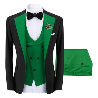 AlltheMen 3-delig modieus colorblock-pak met &eacute;&eacute;n knoop groen