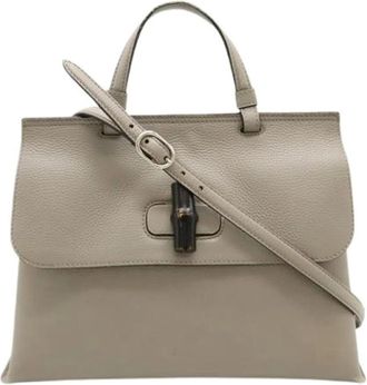 Gucci Pre-owned Vintage Bamboo Leren Schoudertas - Dames - Vintage Handtas - Grijs - ONE Size - Leer - Vintage