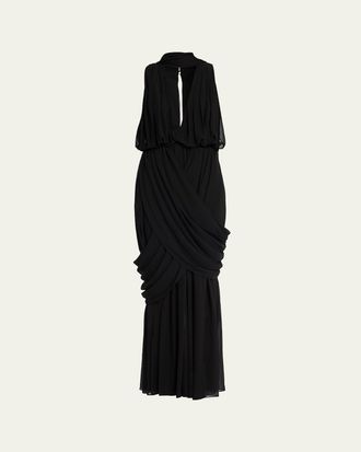 Et Ochs Arabella Plunging Draped Column Gown
