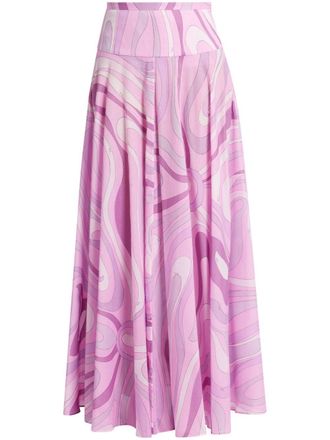 Pucci Marmo-print maxi skirt - women - Cotton - 46 - Pink