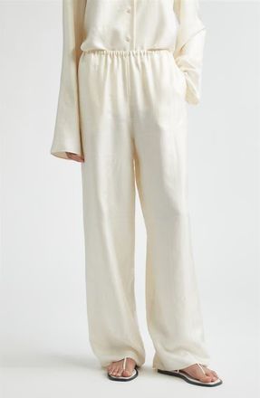 Toteme Monogram Organic Silk Pajama Pants in Cream at Nordstrom, Size 36