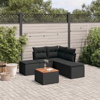 vidaXL Vidaxl - Set De Sof&aacute;s De Jard&iacute;n 6 Piezas Y Cojines Rat&aacute;n Sint&eacute;tico Negro