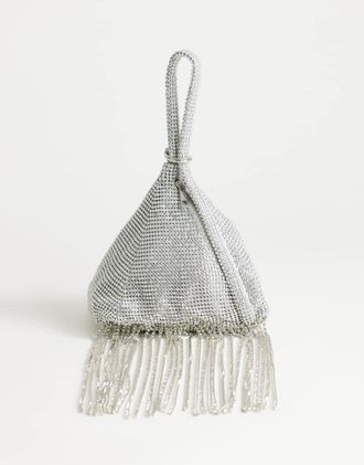 Topshop Matty piccola borsa a mano a triangolo con strass e nappine in argento