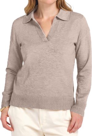 Generic Womens Long V-Neck Cable Knit Jumper Soft Polo Neck Loose Fit Pullover Jumpers Sweater Elegant Ribbed Detail Tops for Casual Everyday Wear Office Outf