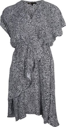 Maje Ruffled Surplice Mini Dress in Black and White Cupro