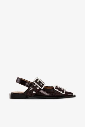 Ganni Red Feminine Buckle Ballerinas in Snake Burgundy - Size 10 Recycled Leather