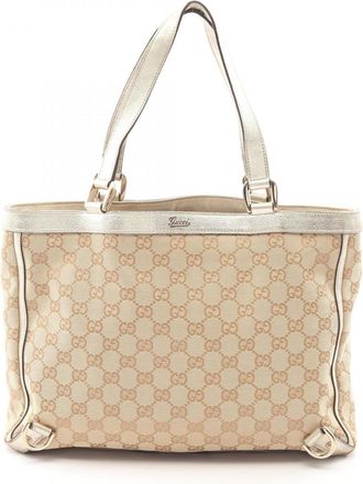 Gucci Beige Canvas Leather Handbag Tote Bag (Pre-Owned)