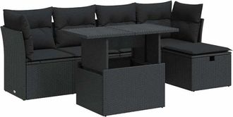 vidaXL Set De Sof&aacute;s De Jard&iacute;n 6 Piezas Y Cojines Rat&aacute;n Sint&eacute;tico Negro Vidaxl