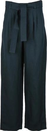 Woolrich Klassieke hoog getailleerde linnen broek - Dames - Wijde Broeken - Blauw - XS - Leer - Broeken