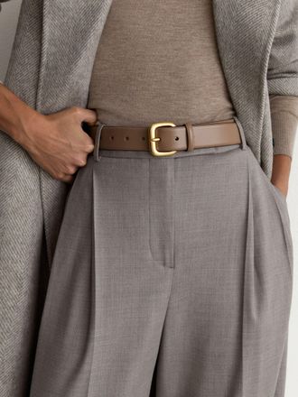 Reiss Taupe Leather Square-buckle Belt, XS