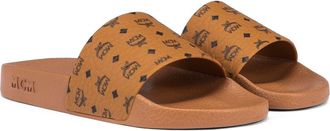 MCM Mens Monogram Print Rubber Slides in Cognac at Nordstrom, Size 46
