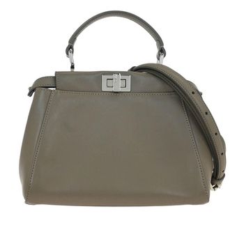 Fendi Peekaboo Bag Leather Gray Leather Handbag (Pre-Owned)